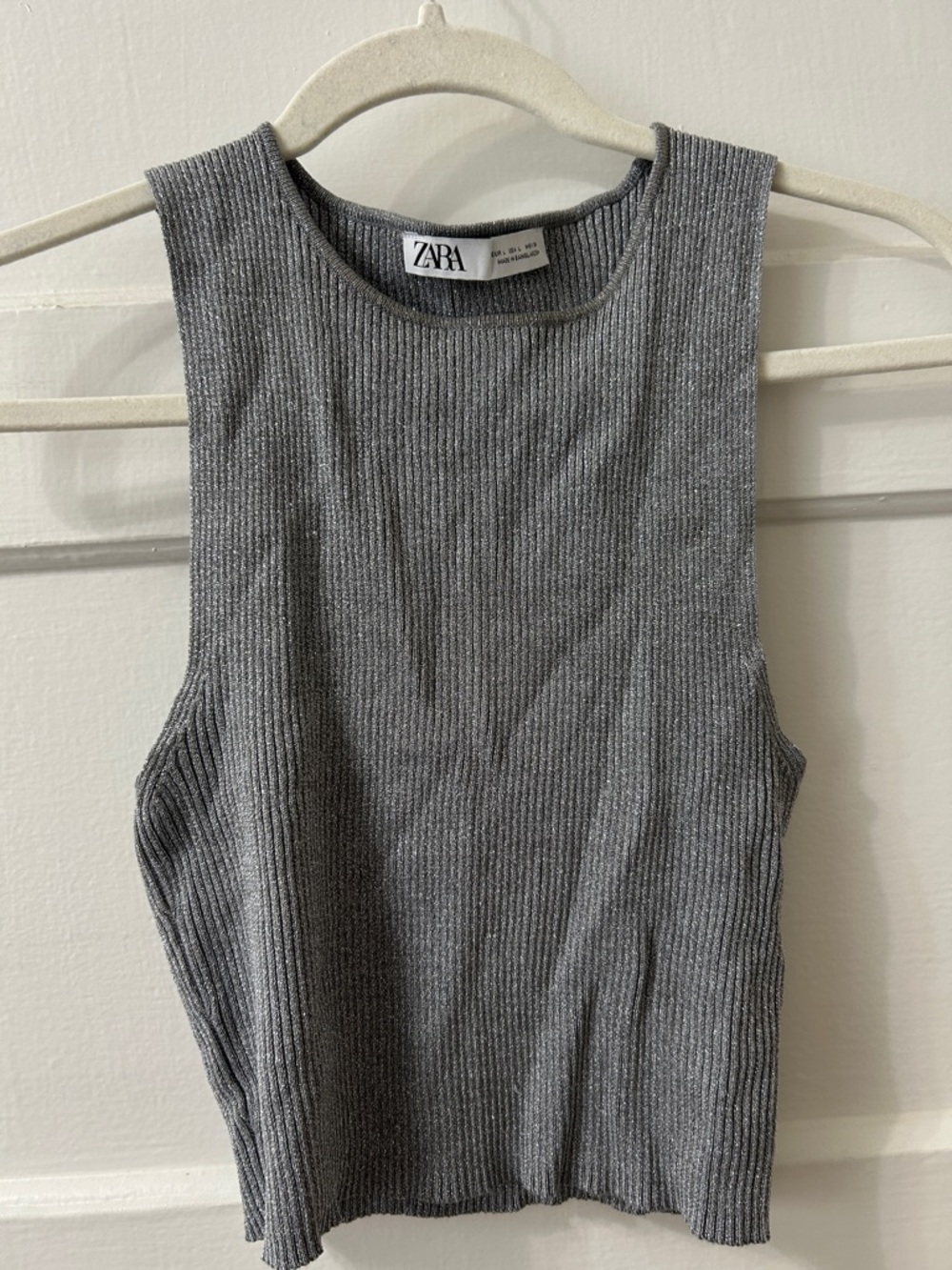ZARA Metallic silver Ribbed crop Top